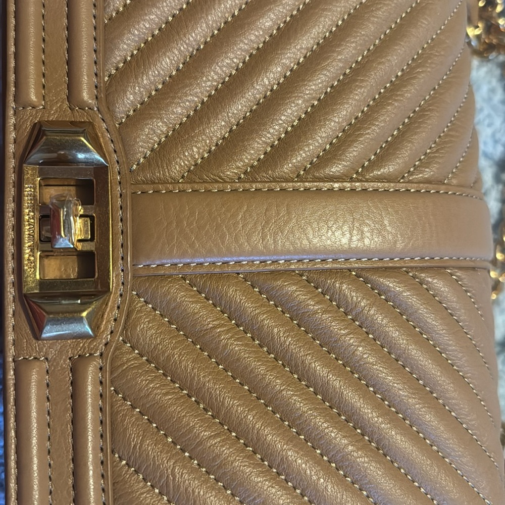 Rebecca Minkoff Chevron Quilted Love Leather Crossbody Bag British Tan - Picture 4 of 10